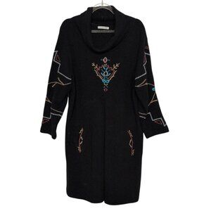 Athleta Caite Embroidered Floral Tunic Womens Size Medium Black Knit Cowl Neck